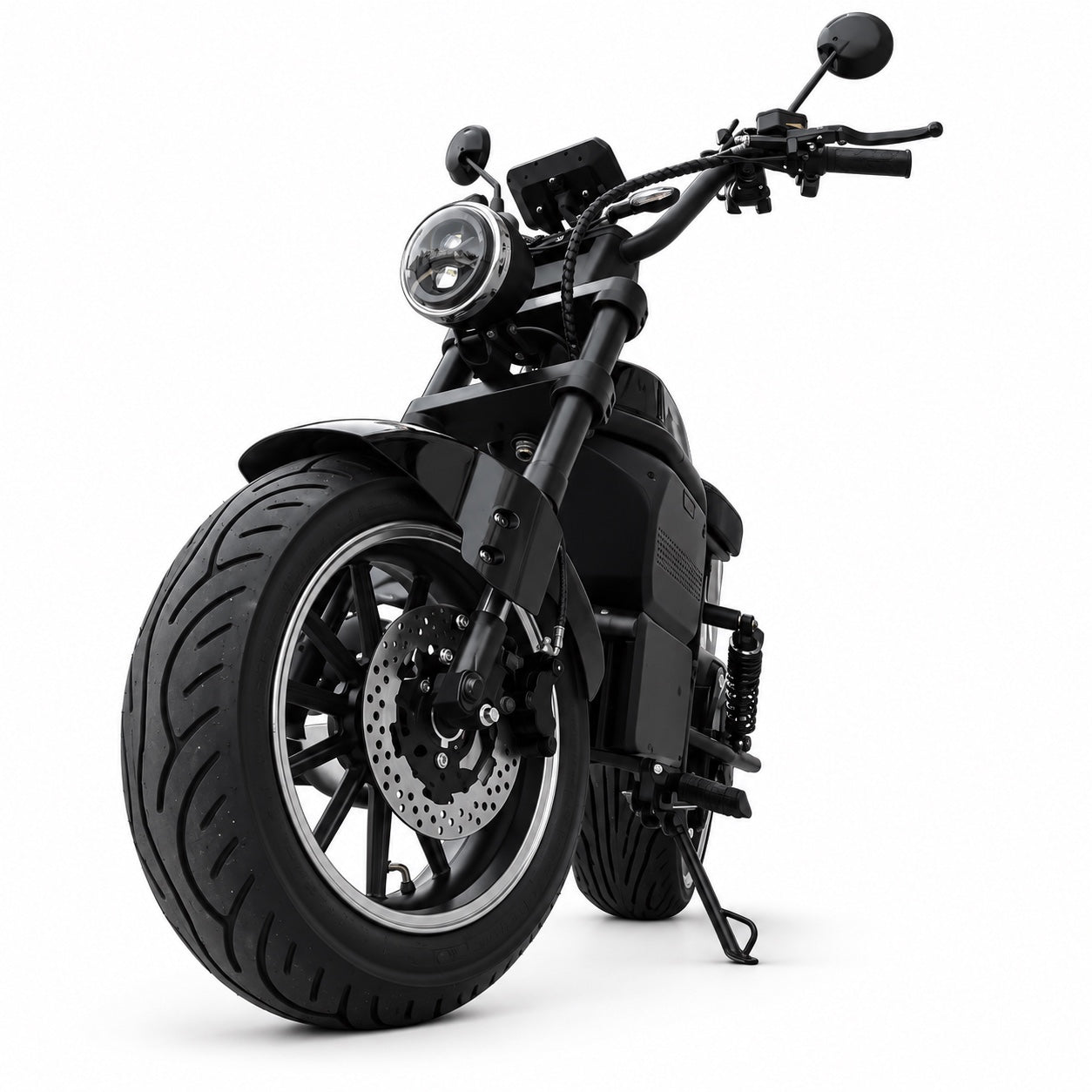 Citytwister Fatbob 7.0 – Detailansicht von Vorderrad, Gabel und Scheinwerfer