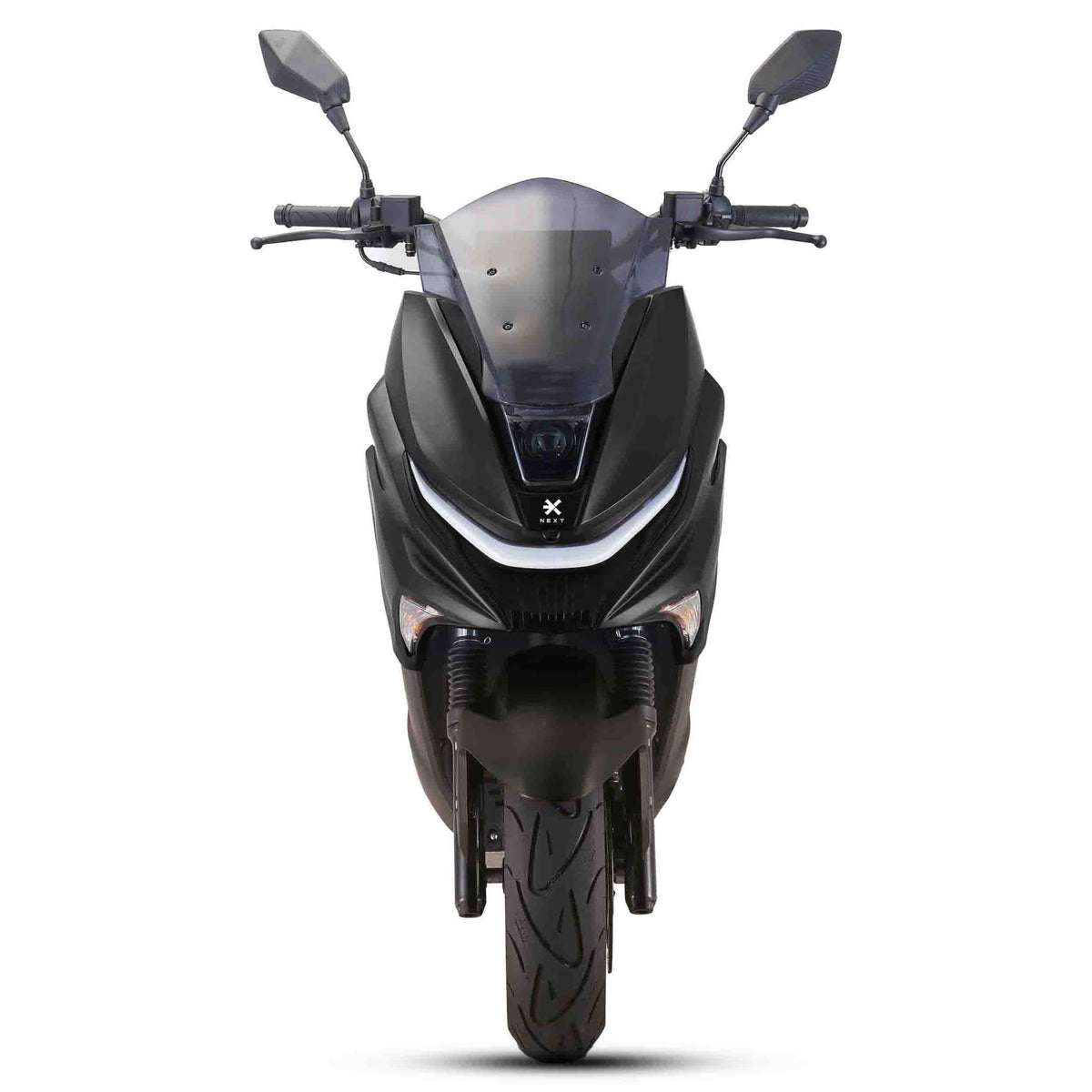 NEXT NX2 scooter elettrico nero vista frontale con parabrezza