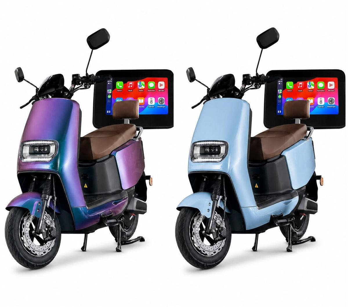 G4 Plus in Chamäleon und Babyblau – Farbvergleich mit CarPlay-Illustration