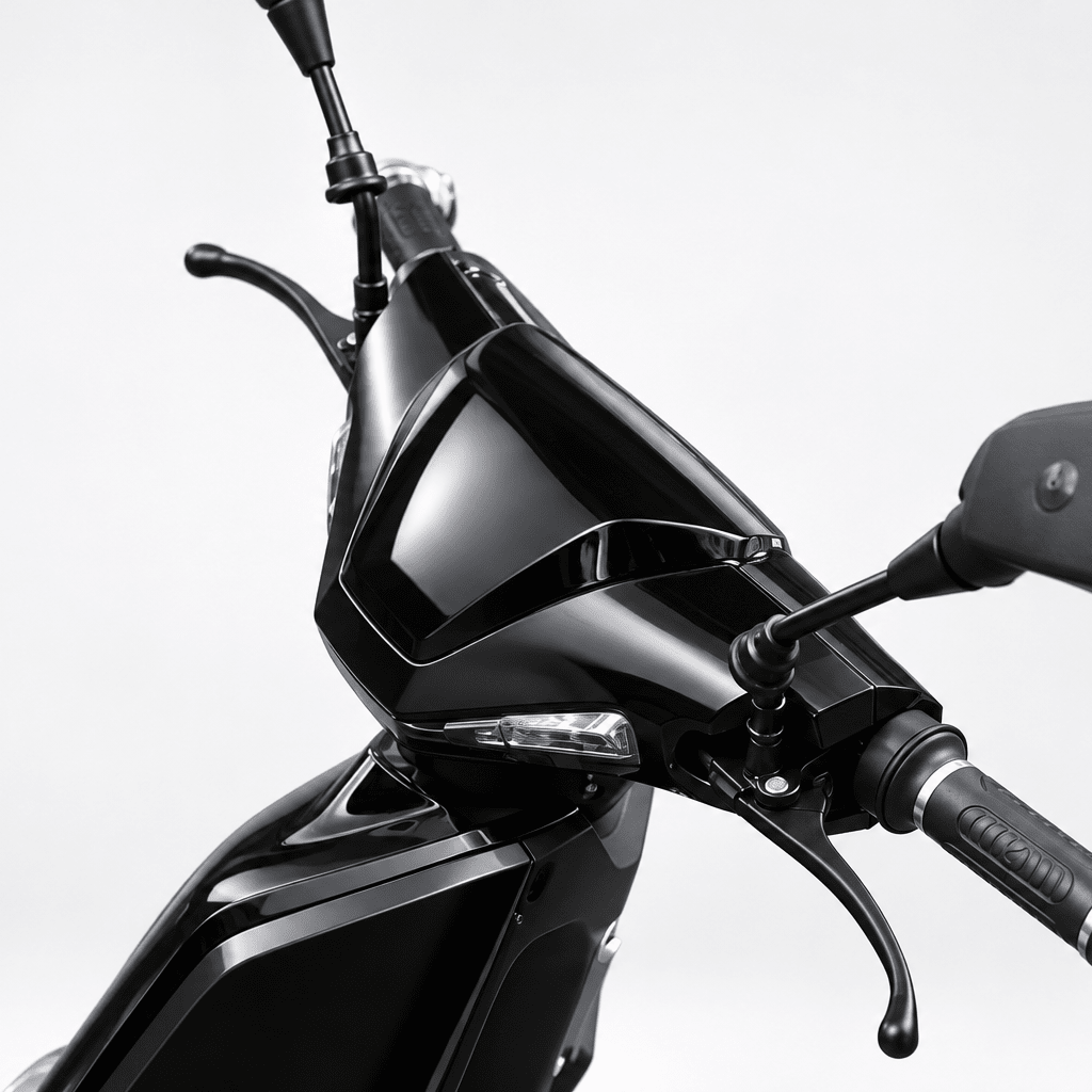 NEXT NX1 en noir brillant – détail du guidon et des miroirs