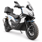 NEXT NXCross 125i – 125ccm Benzinroller in Grau mit Topcase, tiefe Schrägansicht