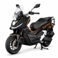 NEXT NXCross 125i in Schwarz mit orangefarbenen Akzenten – Schrägansicht vorne